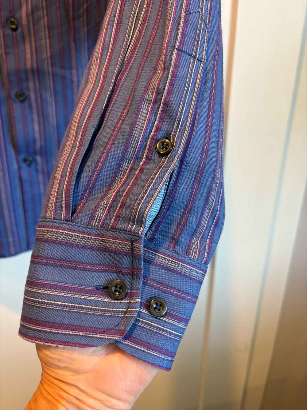 Tommy Bahama Men's Striped Blue Long-Sleeve Dress Shirt - Classic Collar - Picture 6 of 8